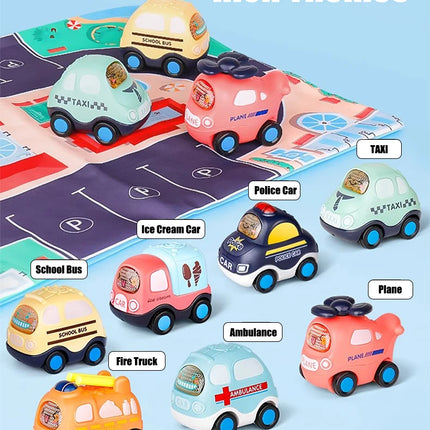 1pc Kids little pull back vehicles vehicle , fire truck, ambulance, helicopter, police car, aerial ladder truck for boys gifts