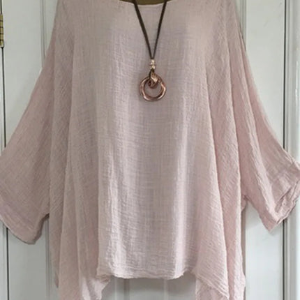 2024 Women t-shirts Plus Size 5XL T-Shirt Linen O Neck Casual Loose Shirt Summer Autumn New Solid Batwing Long Sleeve