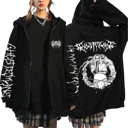 Limited Ghostemane Zipper Hoodie Graphic Print Hoodies Metal Rock Gothic Zip Up Hooded Sweatshirts Harajuku Streetwear Coats