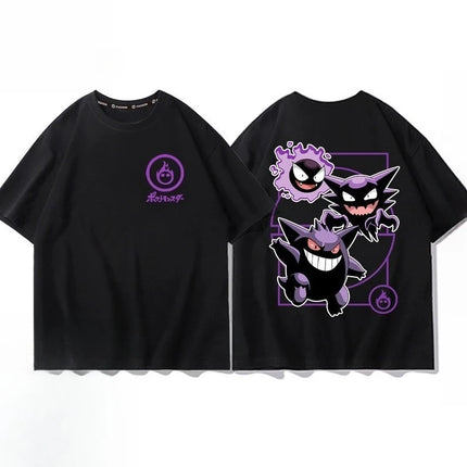 Pokémon Pikachu Gengar Charmander Black T-shirt Men's 2026 Summer Fashion Oversize Street Casual Y2K Tops Streetwear Clothing