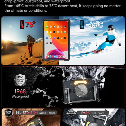 Tablet Android 15 Cubot TAB KingKong S, 15300 mAh Battery, 16GB(6+10), 256GB, 10.1-Inch 90Hz Display, Camping Light, 48MP Camera