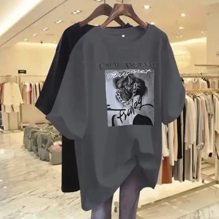 Summer Chic People Printing Short Sleeve T-shirts Women Casual Loose All-match Top Tee Office Lady Pure Cotton Basic Pullovers