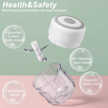 Mini Crusher Chopper USB Charging Garlic Mincer Electric Garlic Chopper Powerful Ginger Garlic Onion Meat Masher 100/250mL