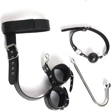 BDSM Bondage Restraint Kit for Couples, Adjustable Handcuffs, Collar, Hook and Plug Set, Adult Roleplay Accessories