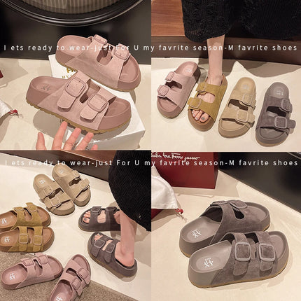 Smile Women Slippers Summer Casual Women Shoes Retro Trend With Buckle Slippers Comfortable Beach Slippers Round-headed Slippers