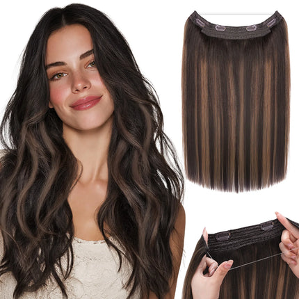 Sunmofavo Invisible Wire Remy Human Hair Extensions Brown Ombre Straight Seamless Fish Line Daily Wear Volume Boost Soft Silky