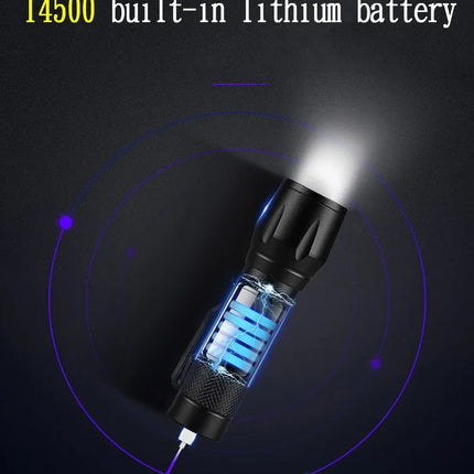 USB Rechargeable Mini Flashlight COB+XPE Portable Built-in Battery Zoomable Small Torch 3 Mode Camping Emergency Flashlights