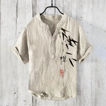Hawaii Vacation Summer Men's Short-Sleeved POLO Shirt Imitation Print POLO Shirt Fashion Chinese Calligraphy Retro Top