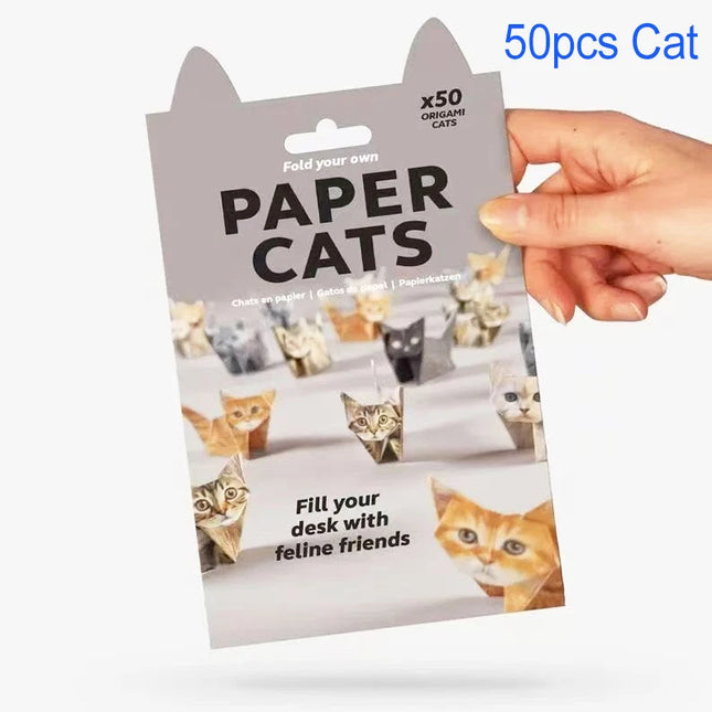 50pcs DIY Paper Cats DIY Origami Paper to Fold Cute Cat Figures Handmade DIY Paper Dinosaur Fun Art Craft Folding Animal Set