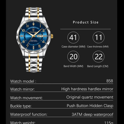 POEDAGAR Luxury Business Men's Wristwatch Stainless Steel Date Week Man Watch Waterproof Luminous Fashion Quartz Watches For Men