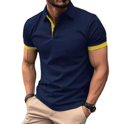 Summer Men Polo Shirts Men Short Sleeve Shirt Contrast Color Lightweight Streetwear Casual Lapel Collar Tops