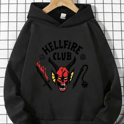 Dark Demon Skull Print Fantasy Weapon Element Cool Children's Black Hooded Sweatshirt