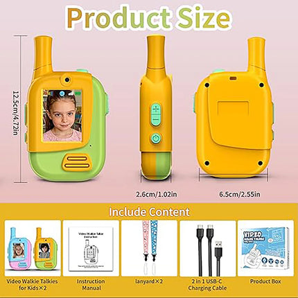 2 Pack Kids Video Walkie Talkies, Rechargeable Two Way Radio with Voice Changer and HD Camera, Indoor Outdoor Camping Hiking Toy