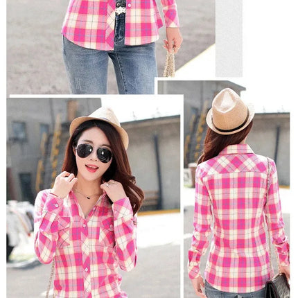 Slim Fit Plaid Long Sleeve Women's Shirt Qiang Yixuan Brand Autumn New Korean Version Cotton Button-Up Shirt