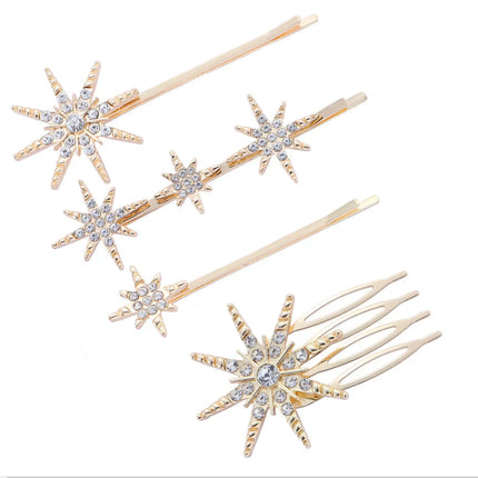 4PC Wedding Barrettes Set Bride Star Hair Clip Pins Metal Hair Comb Bridal Barrettes Rhinestones Hair Clip Hair Accessories