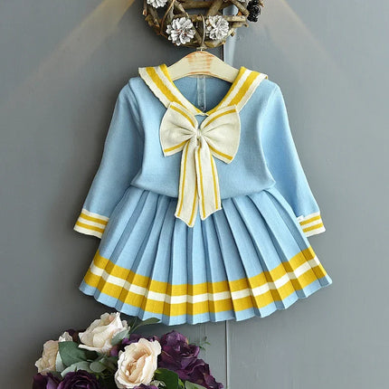 Fall toddler girl sweaters  2022 new warm knitted shirt suit skirt Korean fashion autumn winter clothes children's two piece set