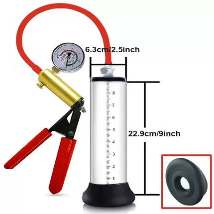 Manual Penis Vacuum Pump with Gauge, Acrylic Male Enlargement Extender Trainer, Masturbation Pump Adult Sex Toy Set for Men