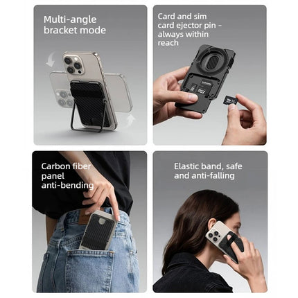 Ultra-Thin Magnetic Phone Holder with Multi-Functional Wallet Portable Double-sided Magnetic Stand with Anti-lost Hook and Strap