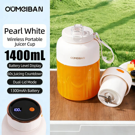 Home Portable Juicer 1400ML, Fresh Fruit Mixer with 46 Blades, USB Rechargeable Multifunctional Ice Crusher Smoothie Blender