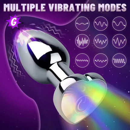 1PCS Heart-shaped Metal Vibrating Anal Plug Luminous Vibrating Anal Plug Remote Application Control Adult Couples Sex Toy