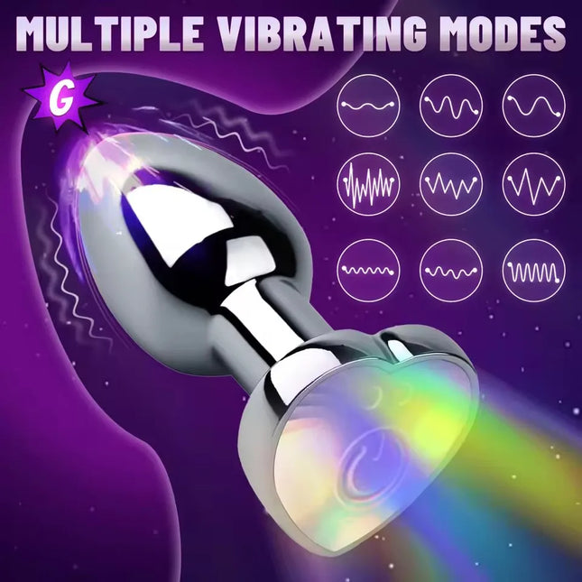 1PC Heart-Shaped Metal Vibrating Anal Plug Luminous Vibrating Anal Plug Remote App Control Adult Couple Sex Toy