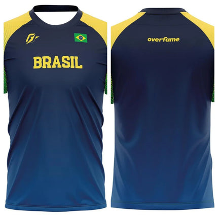 Stylish Brazil Volleyball/Sports Jersey | Navy Body Yellow - Green Gradient Sleeves Embroidered Flag Ideal for Fans & Athletes