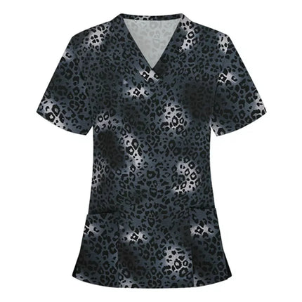 Womens T-Shirts Medical Nursing Uniform Clinical Uniform Woman V-Neck Short Sleeve T Shirt Tops With Pocket Women's Clothing