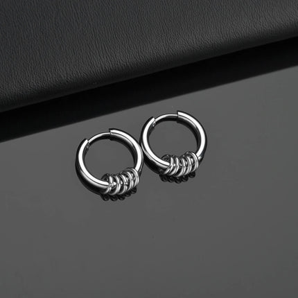 1 Pair Stainless Steel Hoop Earrings for Men Women Small Circle Metal Ball Anti-allergic Ear Buckle Rock Hip Hop Jewelry