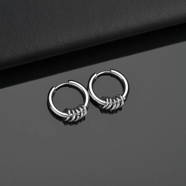 1 Pair Stainless Steel Hoop Earrings for Men Women Small Circle Metal Ball Anti-allergic Ear Buckle Rock Hip Hop Jewelry