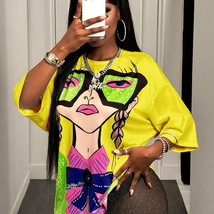 BamGleam Oversized T-shirt Loose Casual Hip-Hop Style Graphic Printed Women T-Shirt Summer Fashion Y2k Ladies Clothes Female Tee