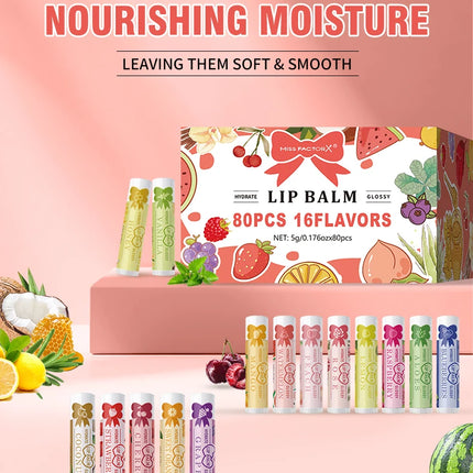 80PCS advanced gift set lipstick set -16 flavors, moisturizing, nourishing, shiny, natural formula