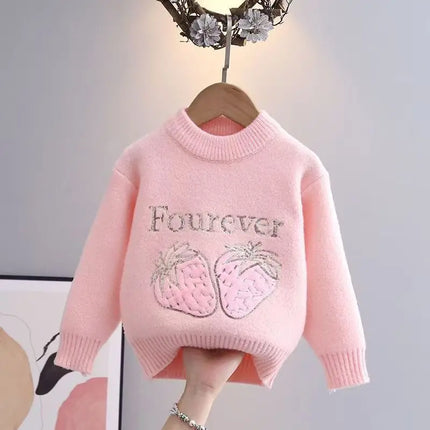 Fall Winter Cute strawberry Sweater Solid Color Girl Pullover Korean Style Round Neck Princess Letter Sweaters for Girls IY07272