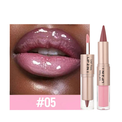 Black Brown Tapered Lip Liner Contour Pencil Double Head Mirror Plumping Lip Glaze Crystal Lip Gloss Sexy Red Lips Tint Makeup