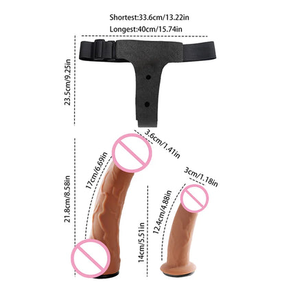 Realistic Telescopic Strap-On Remote Vibrating Dildo Vibrator with 10 Vibration Modes Harness Sex Toys for Female Lesbians 18+