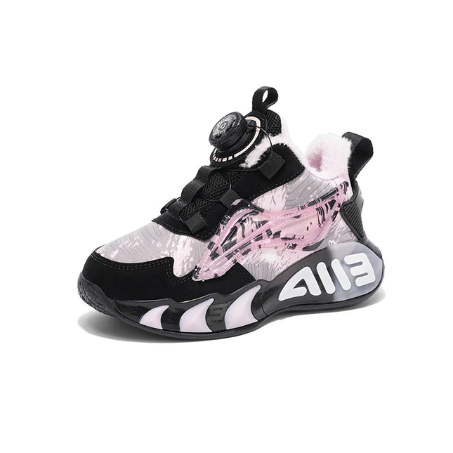 Childrens Sneakers Low Top Thick Sole Fashion Leather Warm Comfortable Soft Cotton Shoes Winter Outdoor Non Slip Walking Shoes