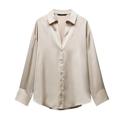 Classic Silk Satin Feel Shirt New Spring Collection Long Sleeve Polyester Fabric Women's Premium Fashion Regular Length
