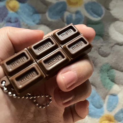 Hot Japanese Style Simulated Meiji Chocolate Fidget Toy Bendable Snap Stress Relief Keychain Pendant Creative Gift