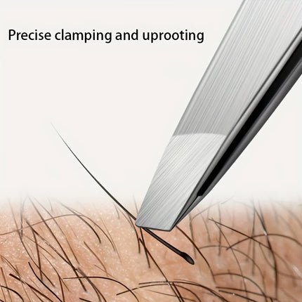 4Pcs Stainless Steel Precision Tweezers Set - For Grooming Eyebrows, Facial Hair, Comes with Convenient Travel Case