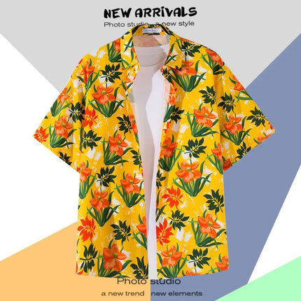 New Summer Casual Short Sleeved Shirt Korean Version Fashionable Men's And Women's Loose Collar Hawaiian Seaside Flower Shirt