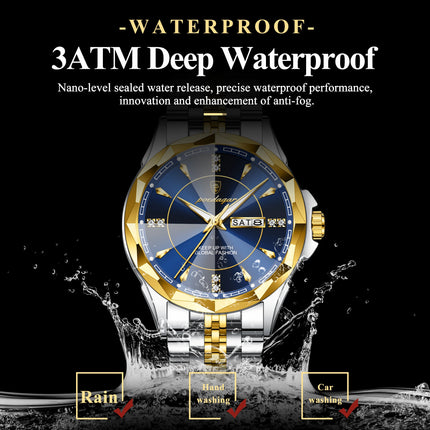 POEDAGAR Luxury Man Clock Business Waterproof Luminous Date Week Watches For Men Quartz Stainless Steel Fashion Men's Wristwatch
