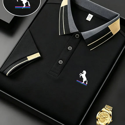 Men's Luxury Short Sleeve Polo Shirt with Horse Embroidery Milan Style Summer Casual T Shirt Men Business Brand Clothing