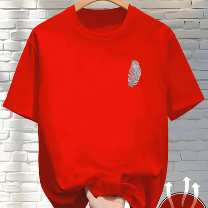 New Round Neck Running T-shirt Men Summer Thin Top Feather print Quick Dry Short Sleeve Breathable Fitness Sports T-shirt Wear