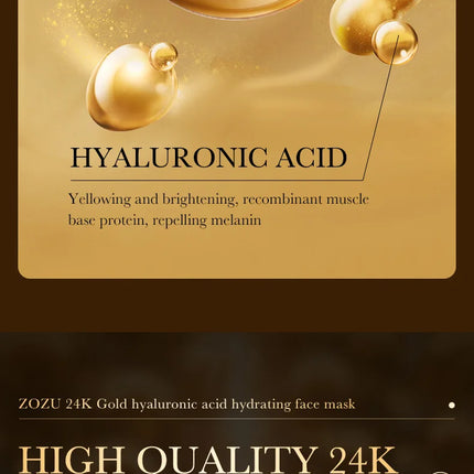 10pcs 24K Golden Hyaluronic Acid Face Mask Facial skincare Firming Moisturizing Hydrating Facial Masks Skin Care Products