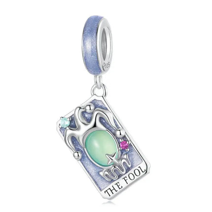 WOSTU 925 Sterling Silver Colorful Tarot Cards Charm Pendent Magic Star Moon Sun Lover Bead Fit DIY Bracelet Necklace Women Gift