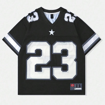 2025 New Hot Women's Summer Y2K Fashion Casual Shirt Street Retro Hip Hop 23 Shirt V-Neck Loose Breathable Quick Drying T-Shirt