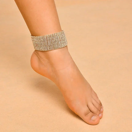 1 Pcs Sexy Wide Anklets Fully Diamond Foot Chain Nightclub Jewelry Dance Summer Beach Barefoot Chain Jewelry for Women
