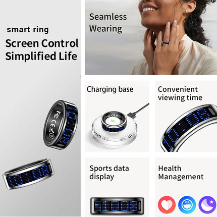 SR16 Display Screen Smart Ring Men Women Lightweight Call Reminder IP68 Waterproof Heart Rate Blood Oxygen Monitor Finger Ring