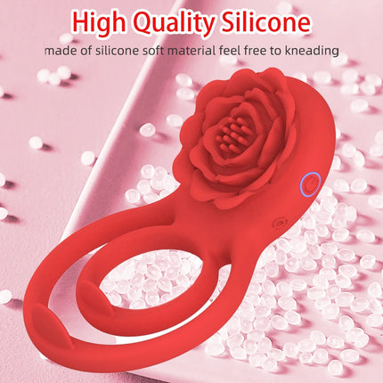 Vibrating Cock Ring with Rose Clitoral Stimulator Pleasure Penis Ring Vibrator 7 Vibration Couples Adult Sex Toys for Men Women