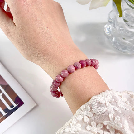 Natural Stone Pink Zebra Beaded Bracelet 6/8mm Dalmatian Jasper Rhodochrosite Agate Bracelet Gemstone Beads Bracelet