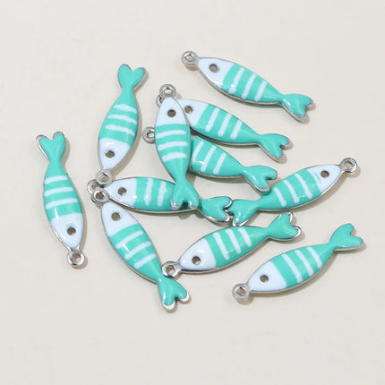 20pcs 18x5mm Stainless Steel Fish Enamel Charms Pendant Stainless Steel DIY Jewelry Making Accessories Findings